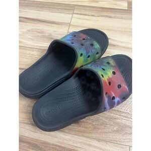 Crocs Slide Sandals Men Sz 4 Black Tie Dye Comfort Casual Slip On Summer